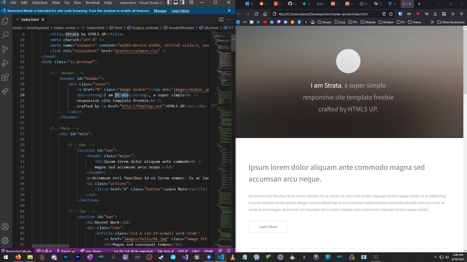 VS Code and browser screenshot.