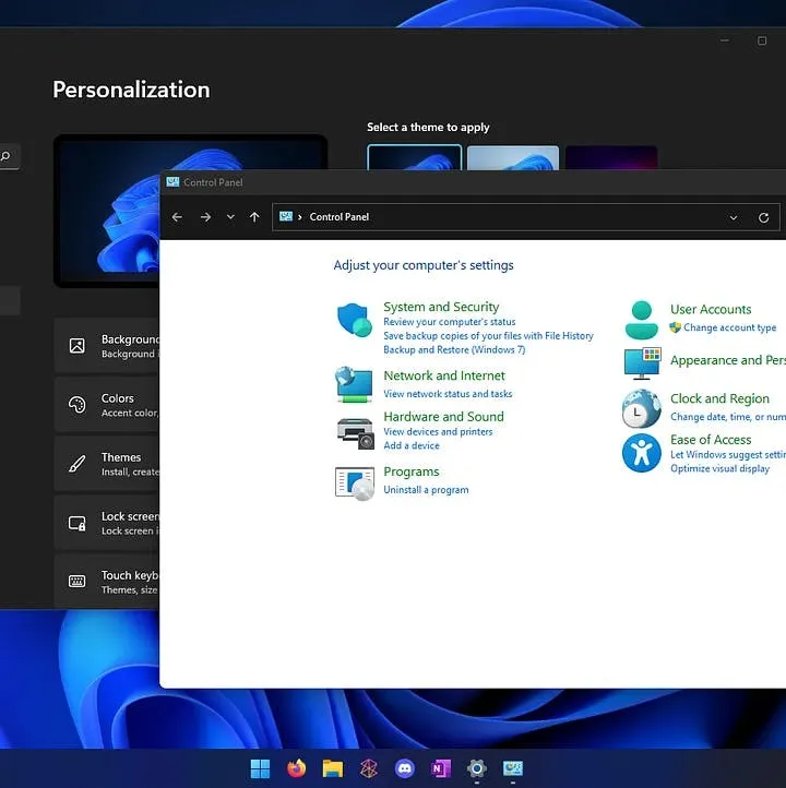 Control Panel in Windows 11 and Settings.