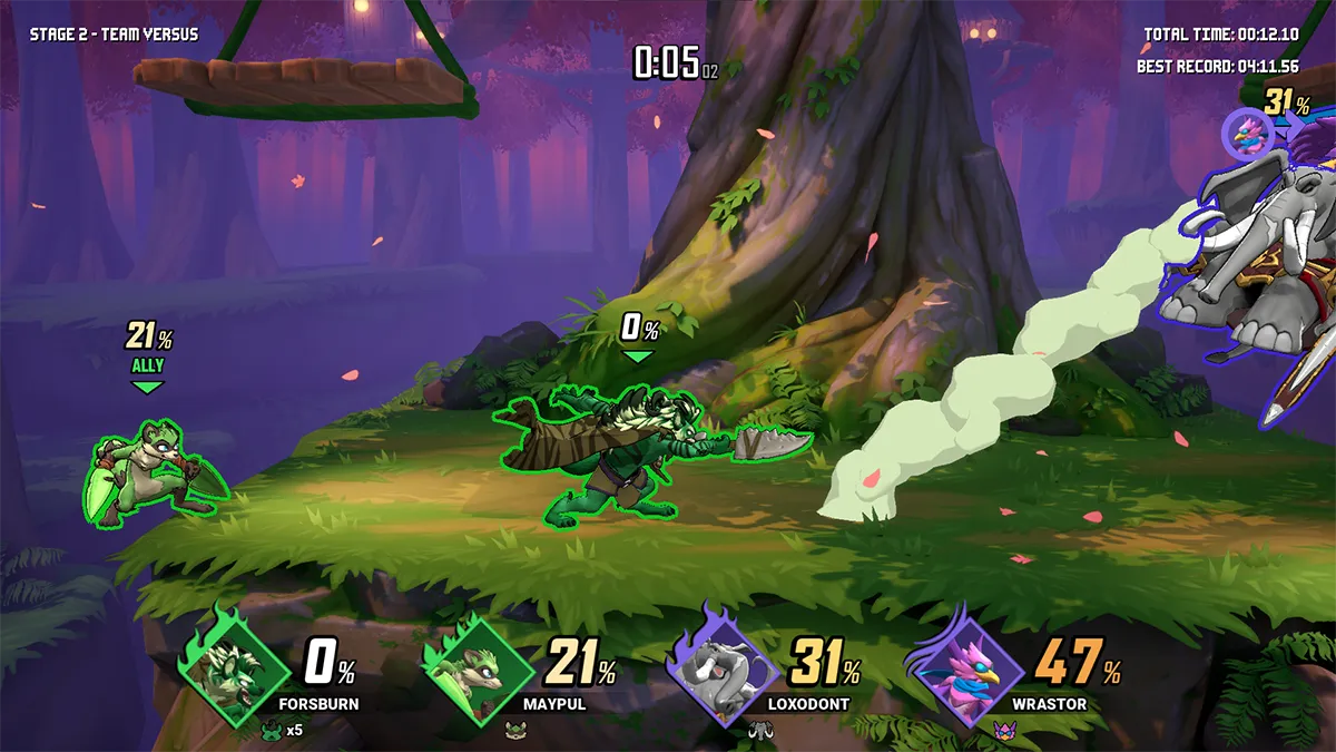 Rivals of Aether II&#x27;s in-game HUD in Arcade Mode.