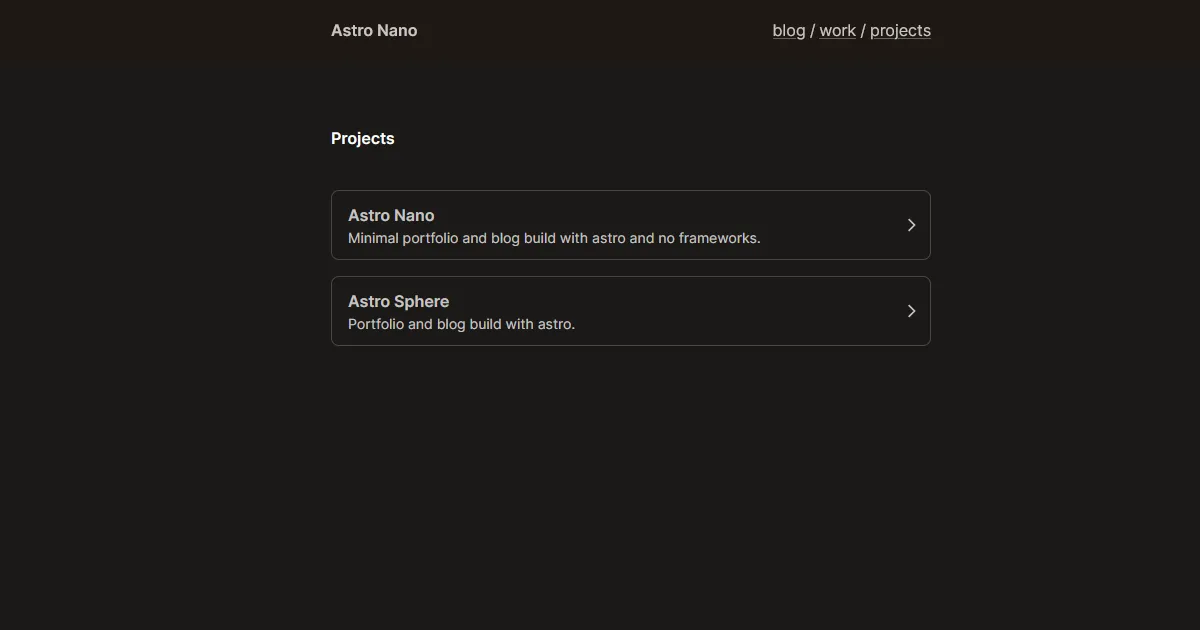 Astro Nano projects page.