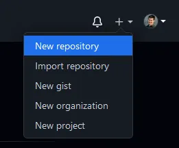 New repository option on GitHub.