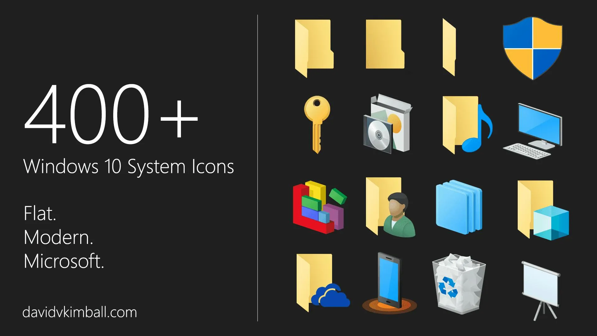 System and folder icons for Windows 10.