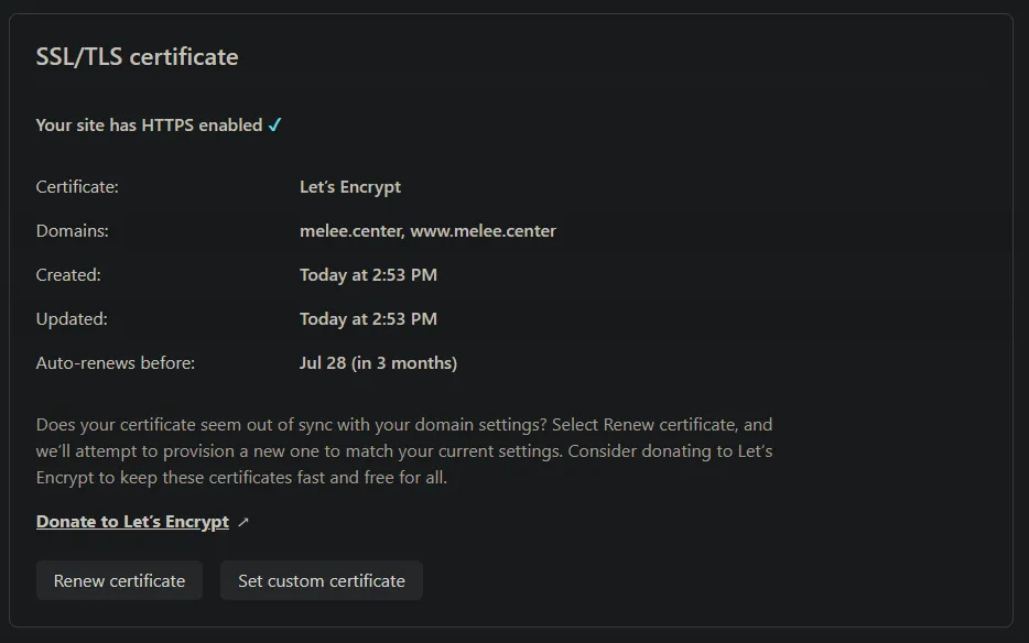 Netlify SSL certificate screenshot.