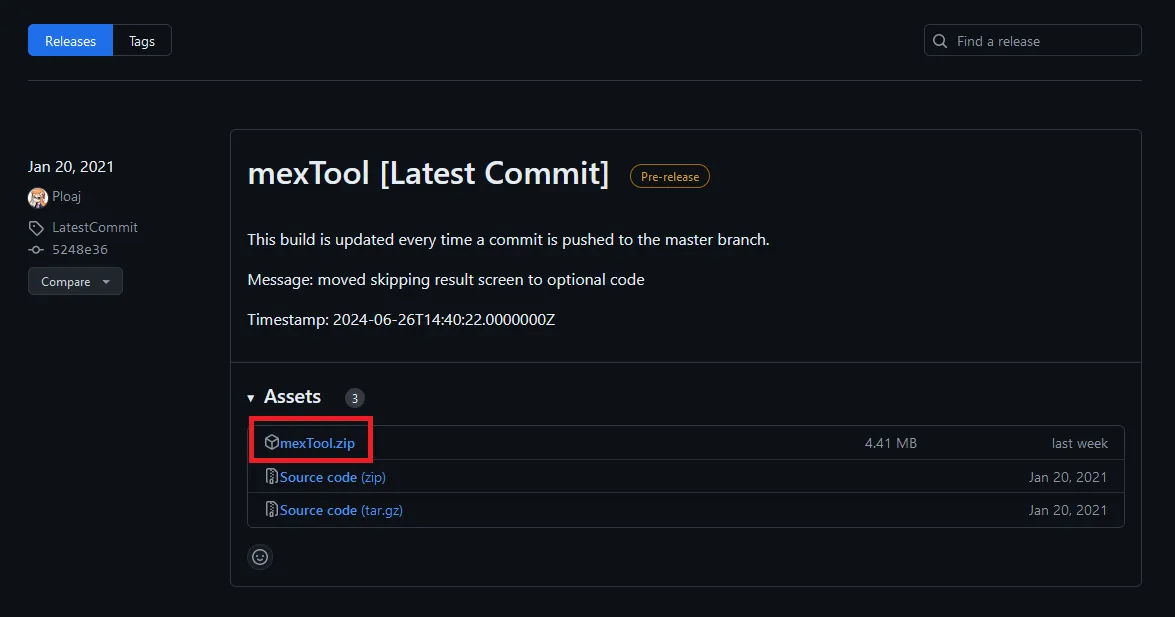 Downloading meTool.zip from GitHub.