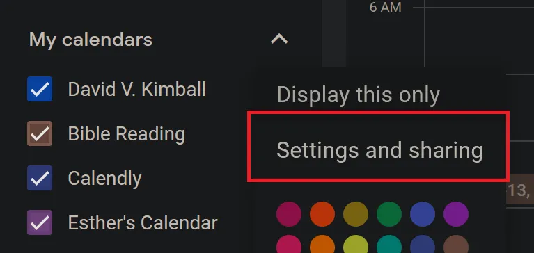 Google Calendar screenshot of the sharing option.