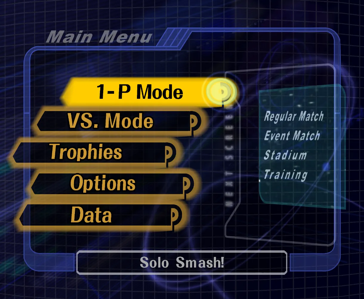 Screenshot of Melee&#x27;s main menu.