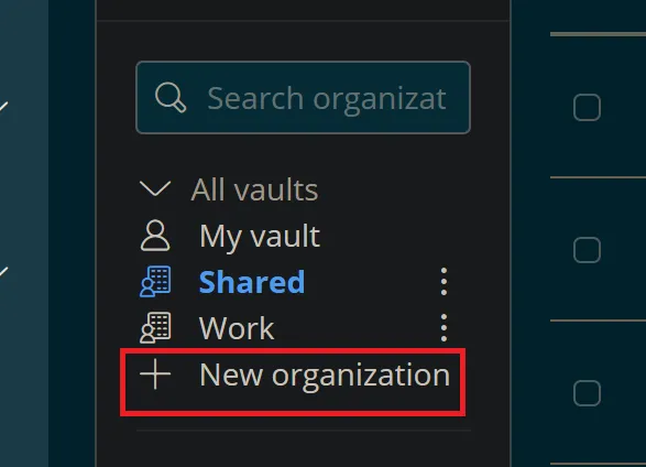 New organization on Bitwarden.