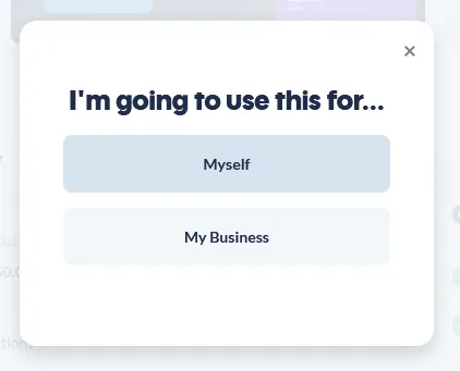 Using for myself or business screenshot.