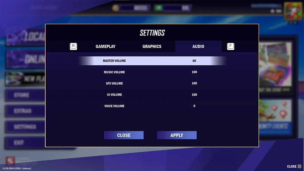 Screenshot of the sound settings in Rivals of Aether II.