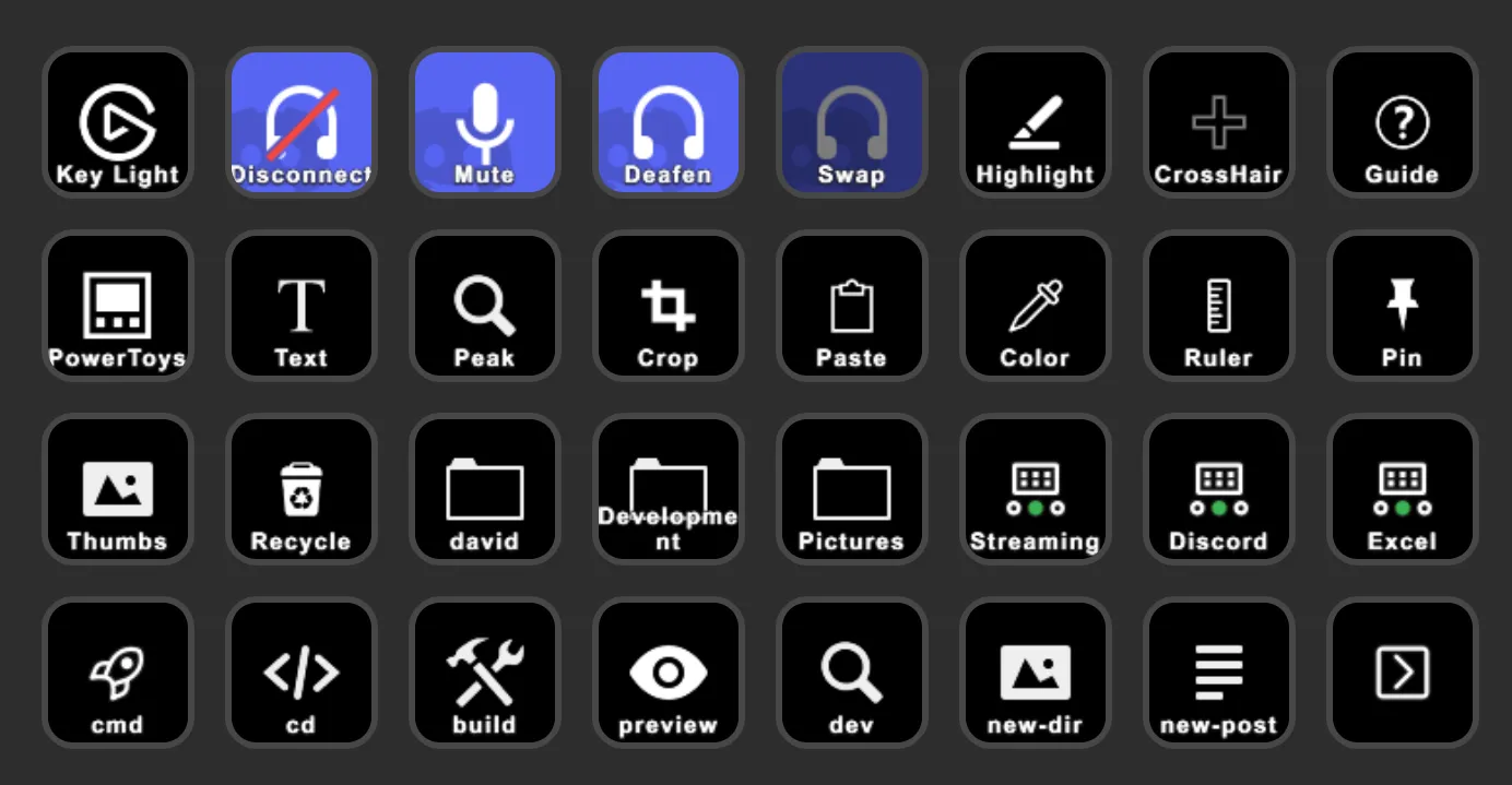 My Stream Deck XL key layout.