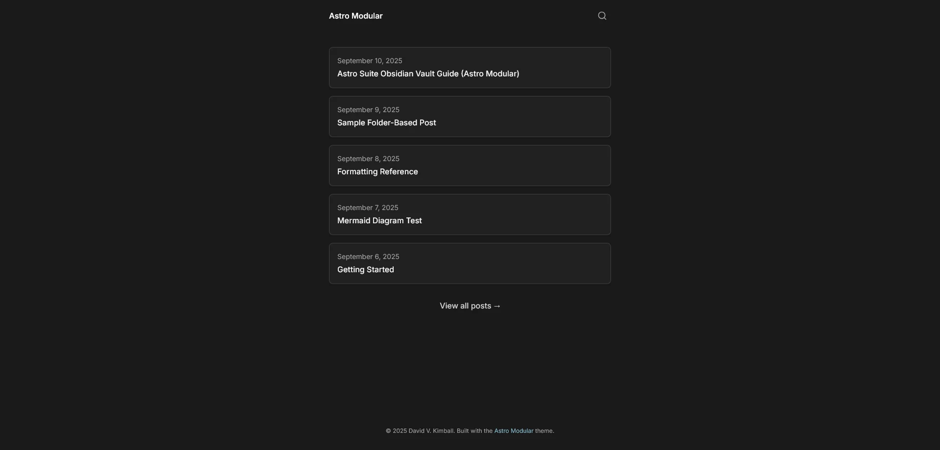 Astro Modular using the minimal preset
