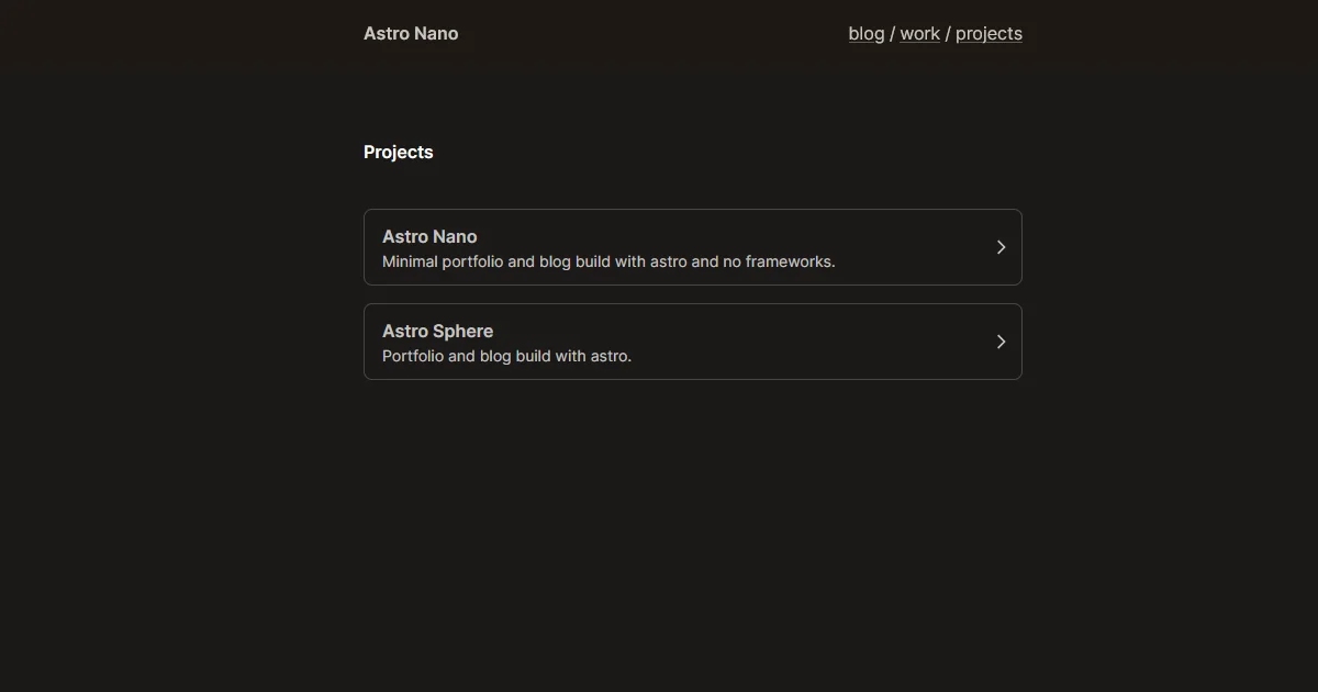 Astro Nano projects page.