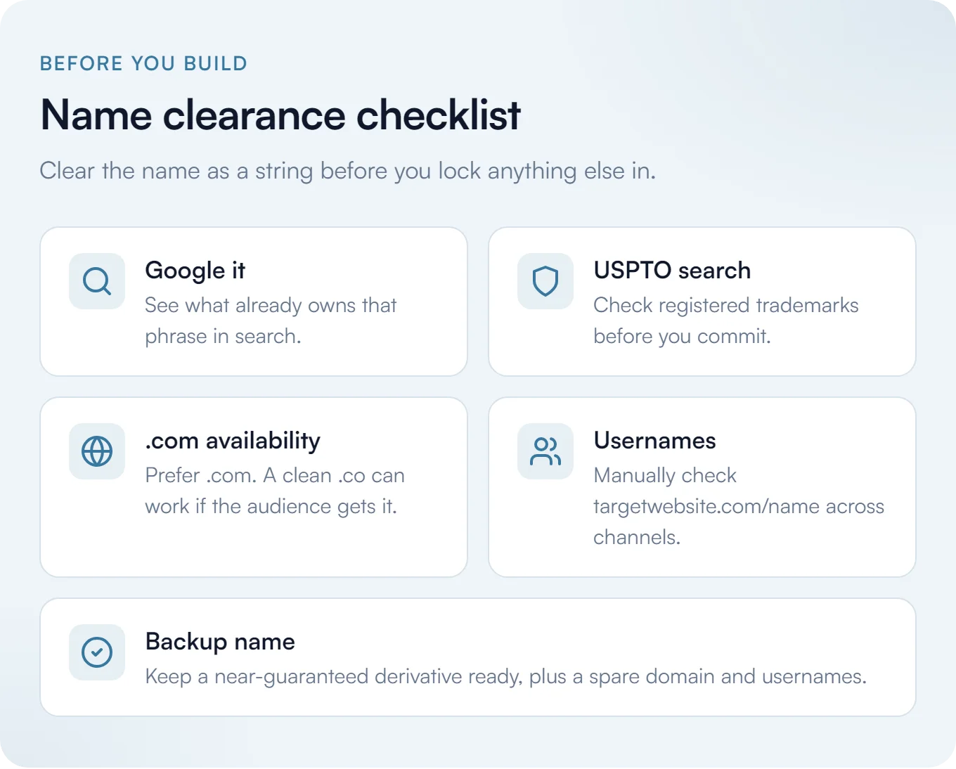 Name clearance checklist