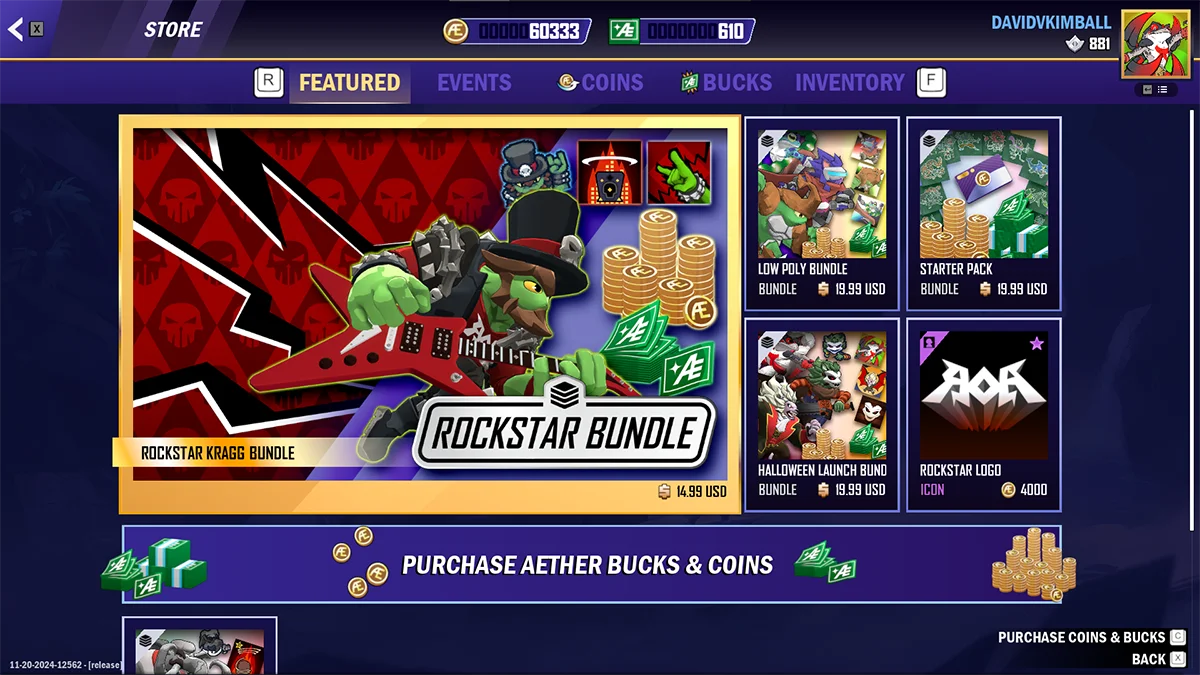 Rivals of Aether II's in-game store.