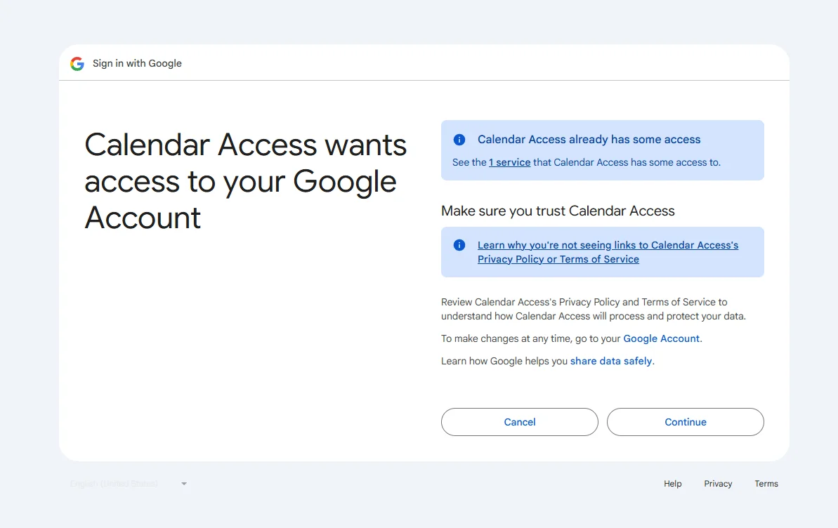 Google Calendar Permission