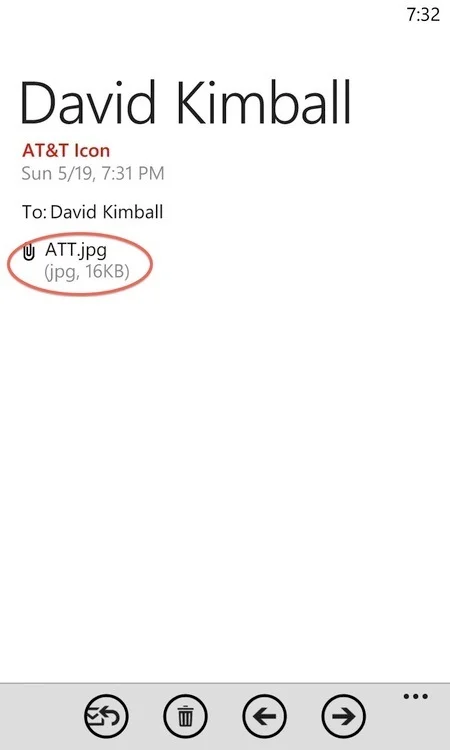 Windows Phone email screenshot