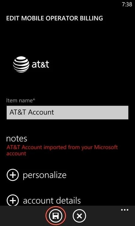 Windows Phone save icon